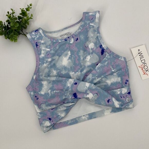 Wildfox | Blue‎ & Pink Watercolor Tie-Dye Twist-Front Crop Tank Small New - Picture 1 of 13